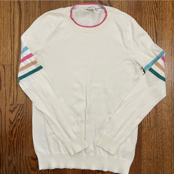 Boden Lightweight White Sweater Striped Sleeve Size Small - Picture 1 of 8